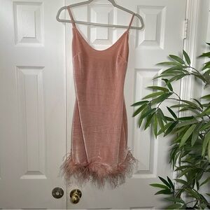 fashion nova feather trim dress size small